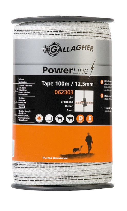 Elband Gallagher Powerline 12,5mm Vitt 100m