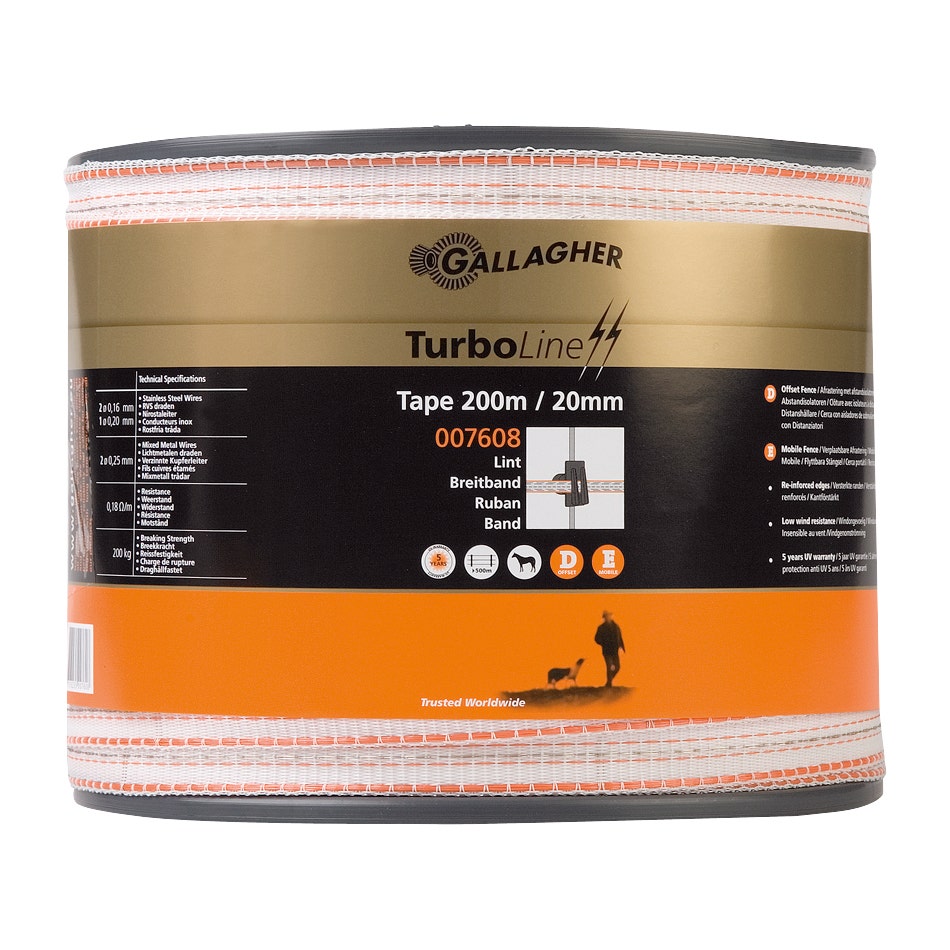 Elband Gallagher Turboline Vitt 20mm 200 M